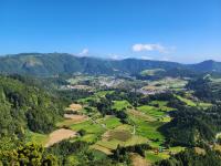 view of the Furnas Valley from atop the caldera rim 